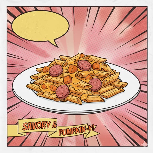 Πένες με κολοκύθα και χωριάτικο λουκάνικο